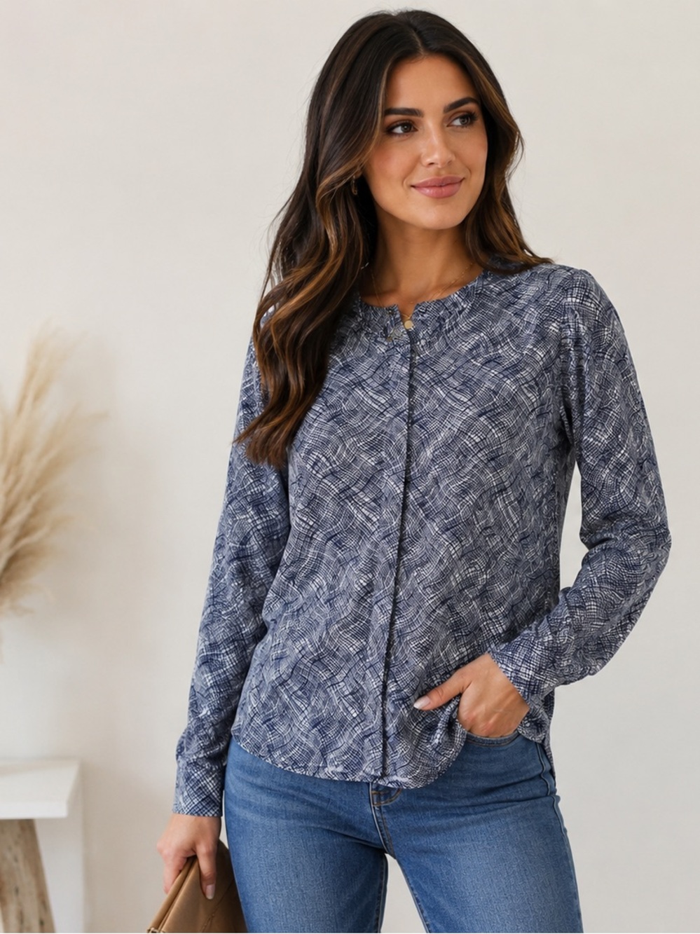 Boden Blue Patterned Button-Down Blouse